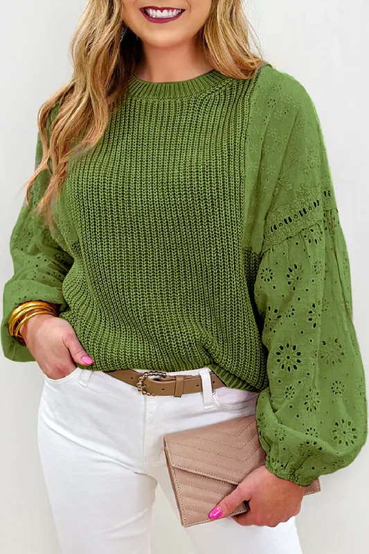 Organic Cotton Women Sweater for an Eco - Friendly ChoiceEyelet Long Sleeve Sweater