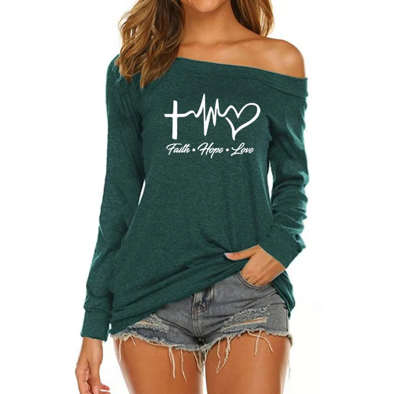 Cashmere Women Sweater with a Luxurious Soft TouchFaith Hope Love Custom Logo  American Long Sleeve Loose Autumn Tees T shirt Women fall 2022 women clothes