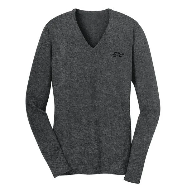 Plus - Size Women Sweater with a Flattering FitFine Gauge V Neck Sweater - Gray