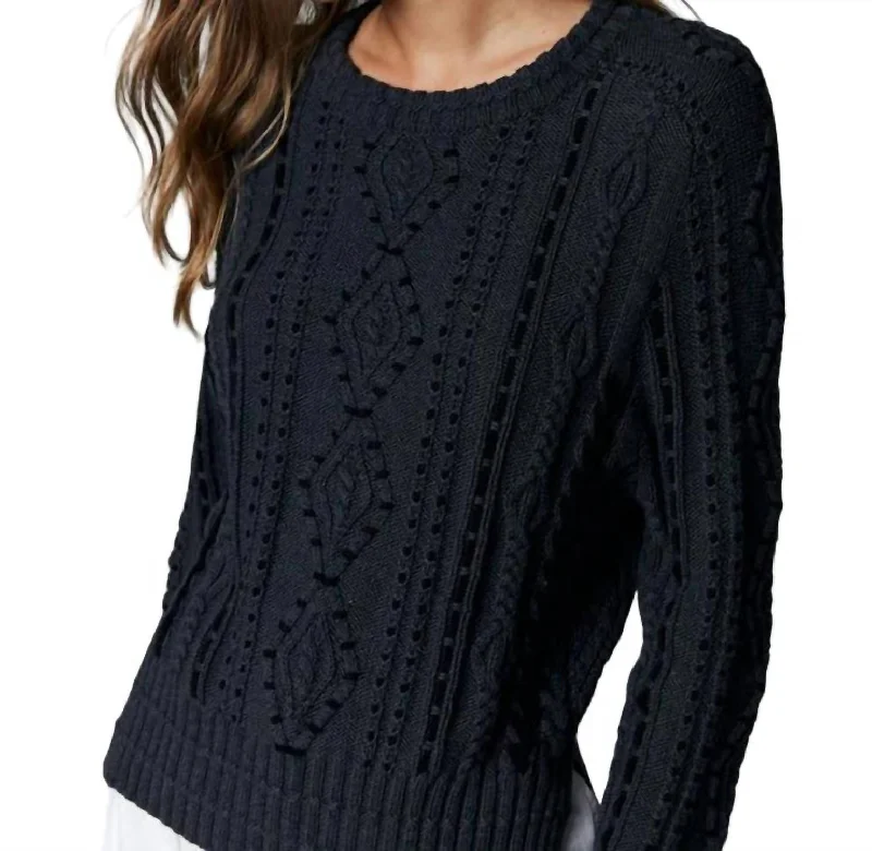 Mock - Neck Women Sweater for a Modern TwistFisherman Cable Sweater In Charcoal Combo