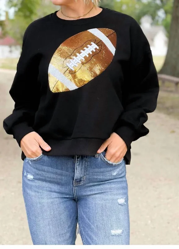 Hand - Knitted Women Sweater with Artisanal CharmFootball Sweat Shirt In Black