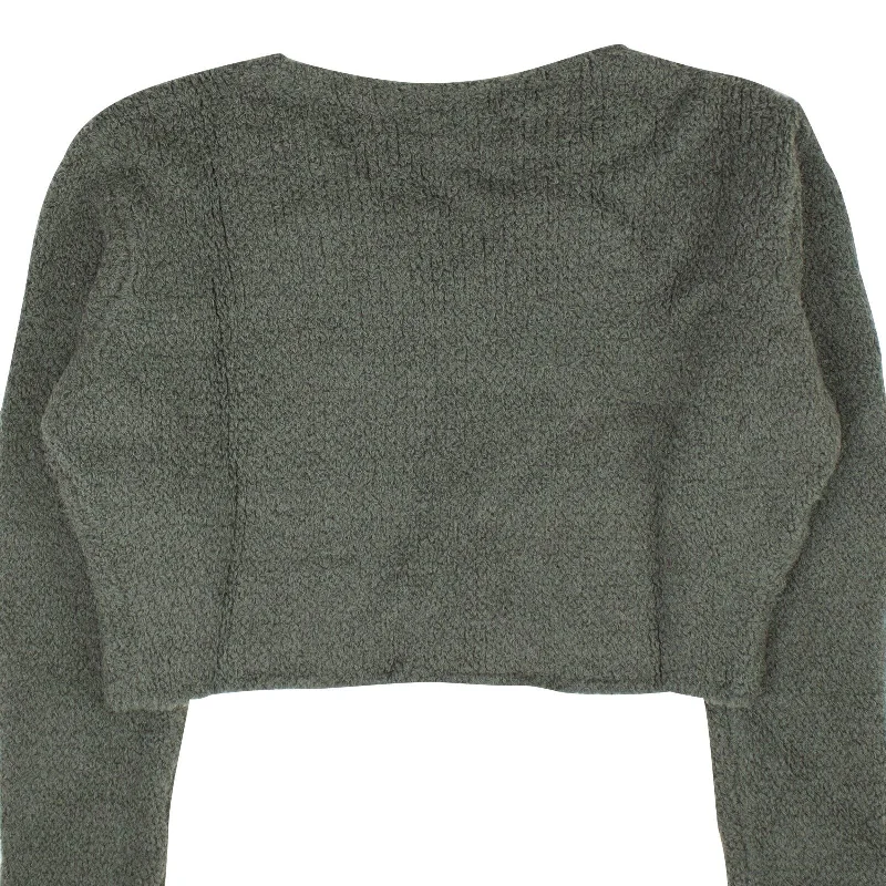 Long - Sleeve Women Sweater with Ribbed CuffsGreen Cropped Boucle Sweater