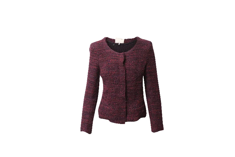 Organic Cotton Women Sweater for an Eco - Friendly ChoiceIRO Fringed Tweed Evening Jacket in Burgundy Wool