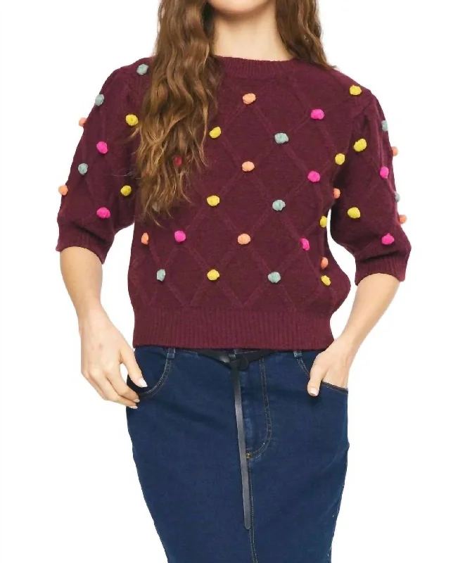 Cable - Knit Women Sweater with Intricate PatternsJoyful Times Sweater In Burgundy