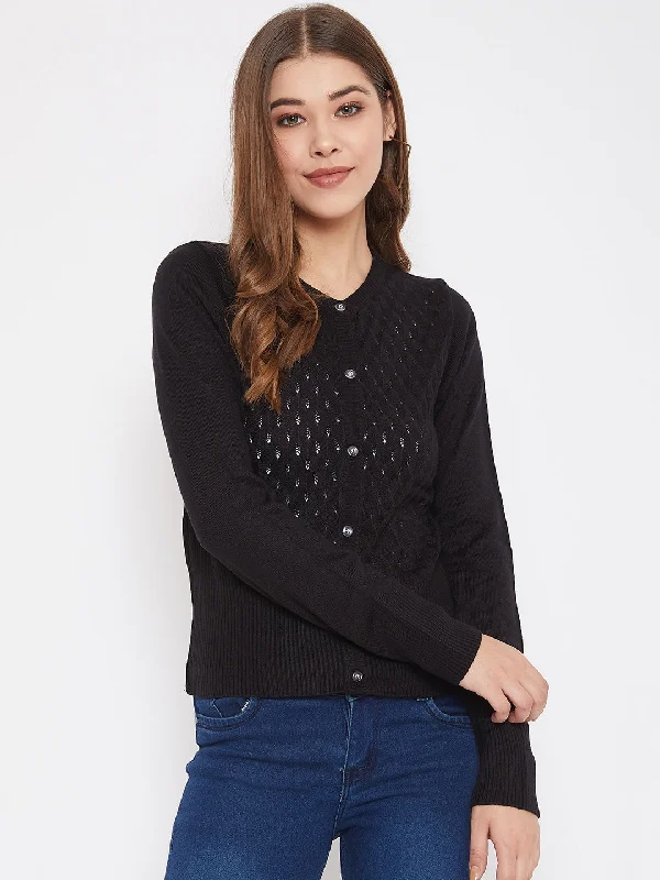 V - Neck Women Sweater to Elongate the NecklineJUMP USA Women Black Henley Neck Sweaters