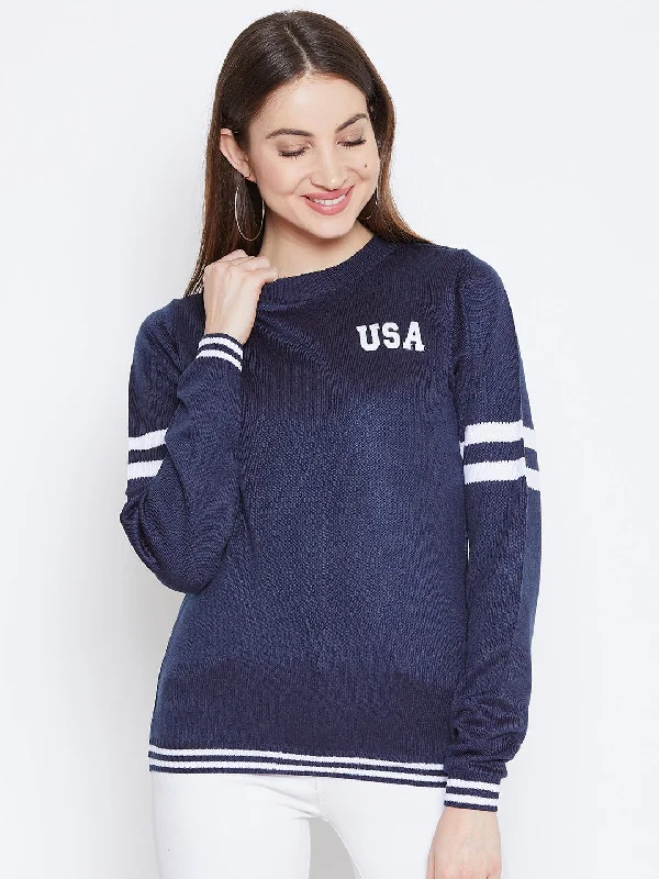 Cropped Women Sweater to Pair with High - Waisted BottomsJUMP USA Women Navy Blue Solid Sweaters