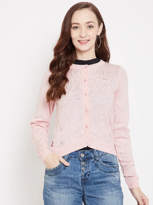 Sequin - Embellished Women Sweater for Special OccasionsJUMP USA Women Pink Henley Neck Sweaters