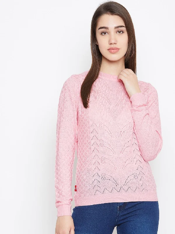 Mock - Neck Women Sweater for a Modern TwistJUMP USA Women Pink Self Design Sweater