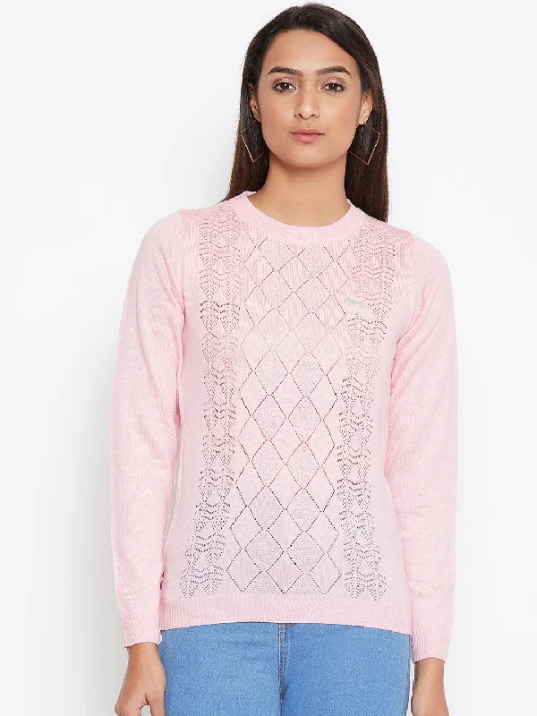 Chunky Knit Women Sweater for Winter WarmthJUMP USA Women pink Self Design Casual Sweater