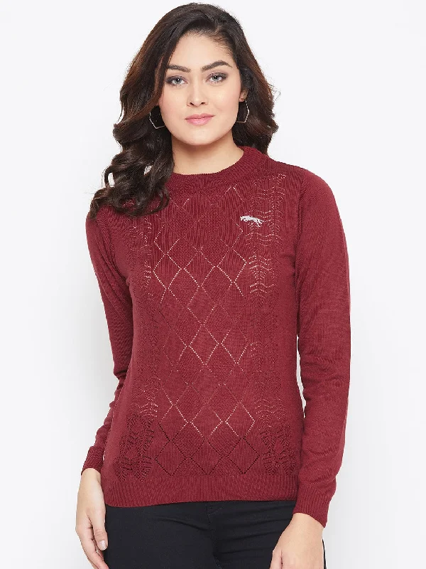 Oversized Women Sweater for a Cozy and Fashionable LookJUMP USA Women Red Self Design Sweater