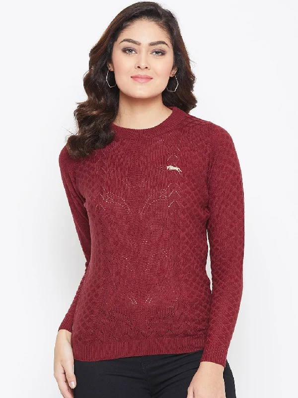 V - Neck Women Sweater to Elongate the NecklineJUMP USA Women Red Self Design Sweater