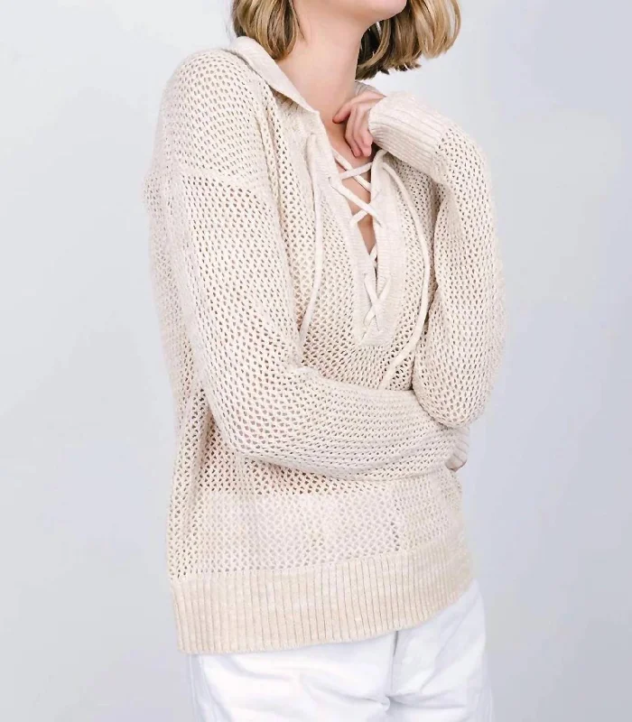 Turtleneck Women Sweater for a Classic and Elegant StyleLace Up Sweater In Cream