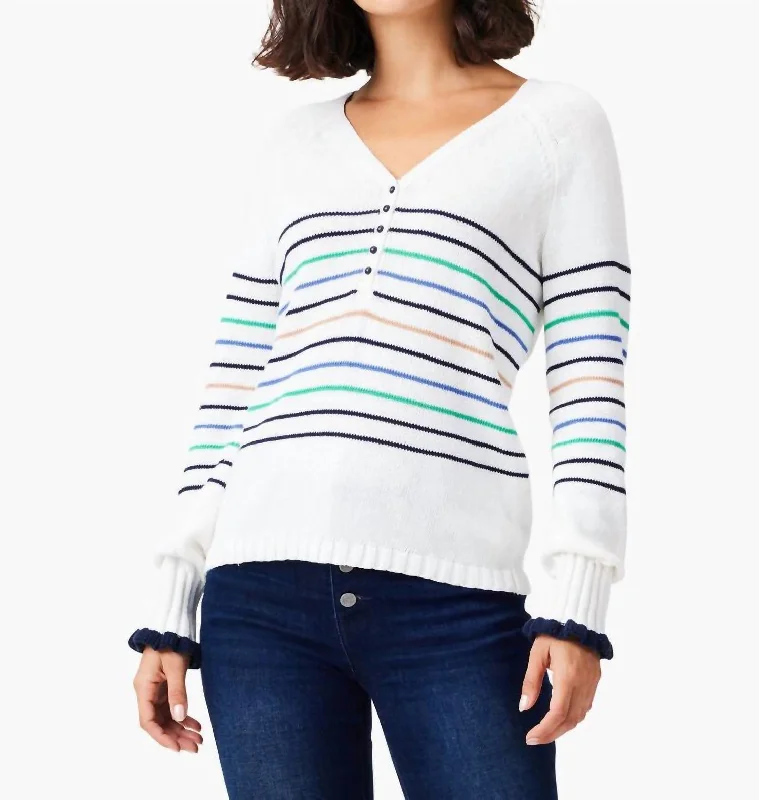 Turtleneck Women Sweater for a Classic and Elegant StyleMaritime Stripe Sweater In Cream Multi