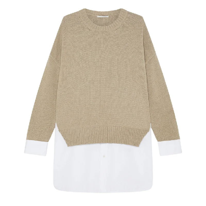 Mock - Neck Women Sweater for a Modern TwistMerino & Poplin Jumper