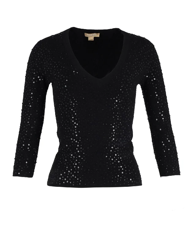 Floral Print Women Sweater for a Feminine AppealMichael Kors Collection Sequined Jumper in Black Viscose