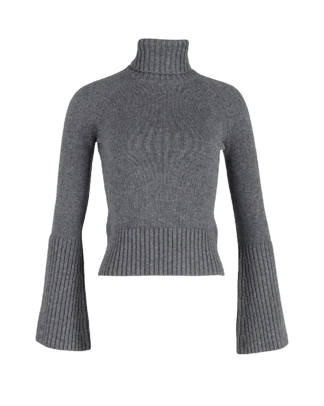 Mock - Neck Women Sweater for a Modern TwistMichael Kors Flared Sleeve Turtleneck Sweater in Grey Cotton