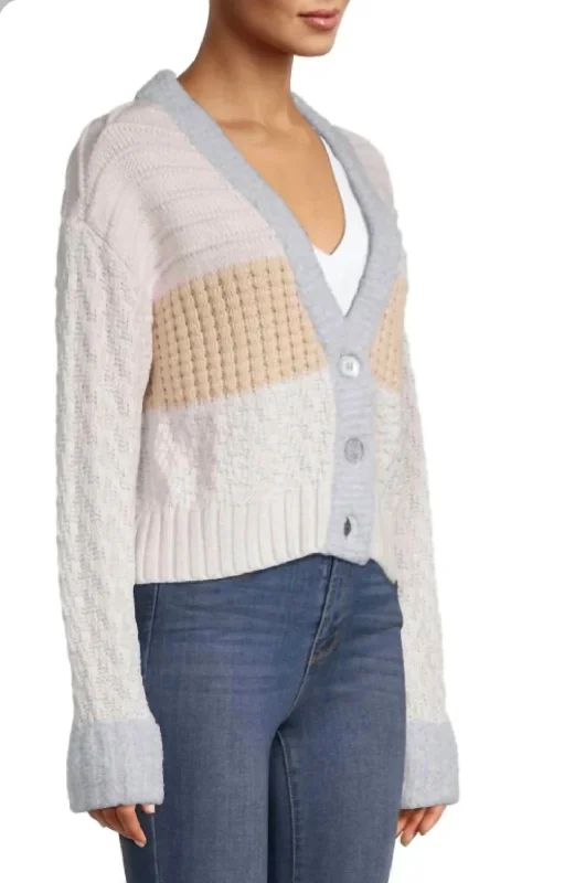 Plus - Size Women Sweater with a Flattering FitMixed Media Cardi In Silver Multi