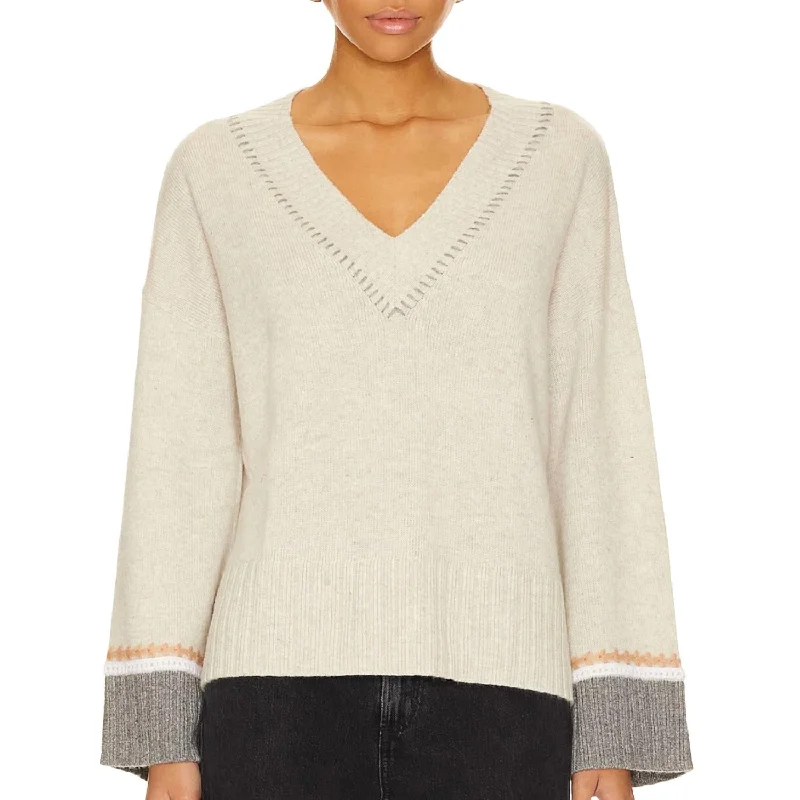 Plus - Size Women Sweater with a Flattering FitOversized Vee Neck Crochet Sweater In Mojave/neutral Combo