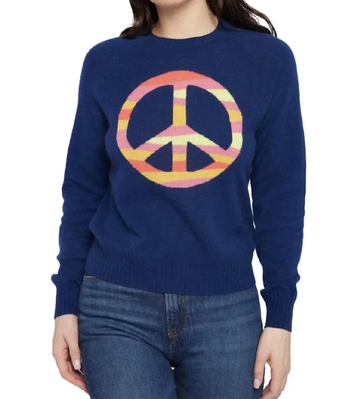 Cable - Knit Women Sweater with Intricate PatternsPanda Intarsia Peace Sweater In Navy