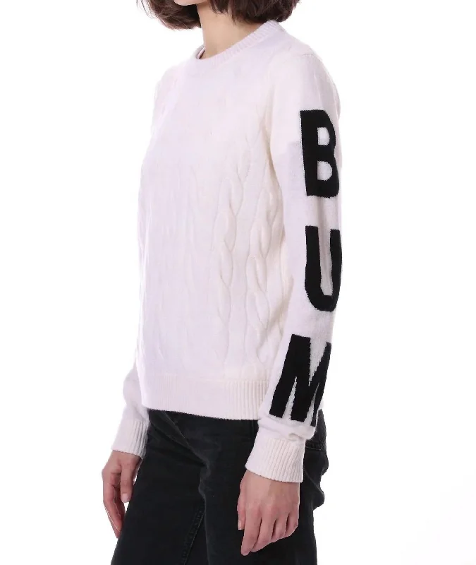 Cropped Women Sweater to Pair with High - Waisted BottomsSki Bum Sweater In White/black