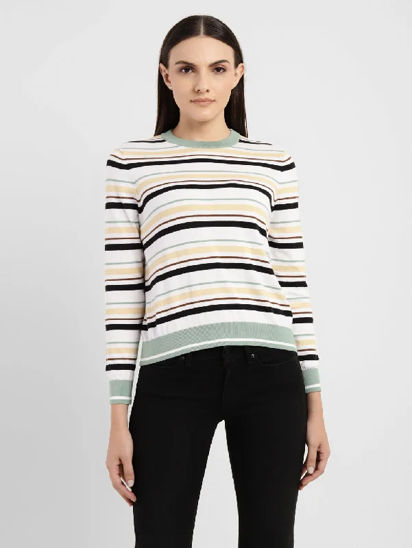 Lightweight Women Sweater for Spring and FallWomen's Striped Round Neck Sweater