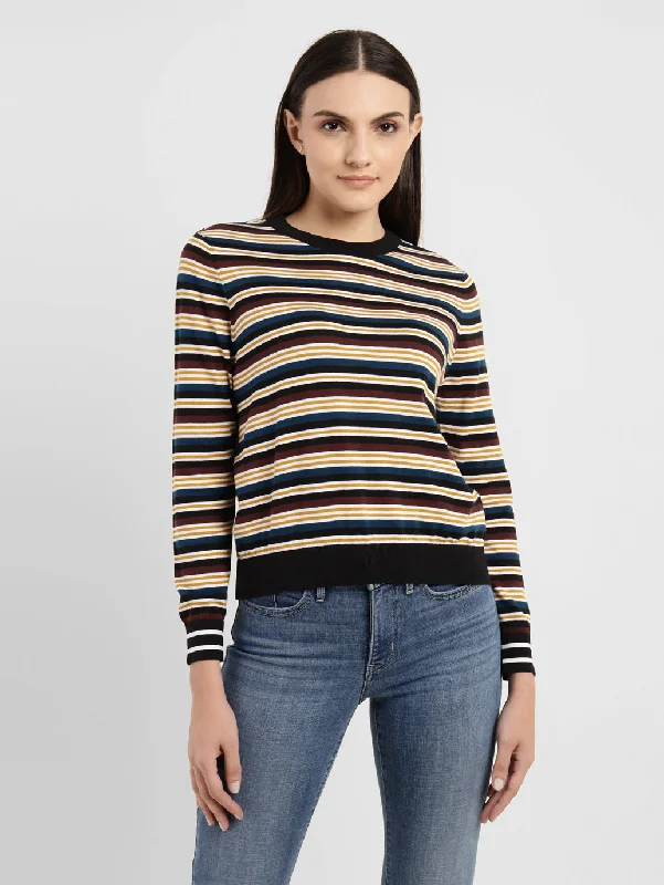 Chunky Knit Women Sweater for Winter WarmthWomen's Striped Crew Neck Sweater