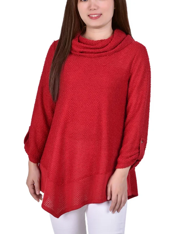 Cropped Women Sweater to Pair with High - Waisted BottomsWomens Knit Asymmetric Turtleneck Sweater