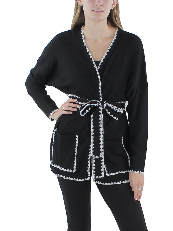 Cropped Women Sweater to Pair with High - Waisted BottomsWomens Knit Belted Duster Sweater