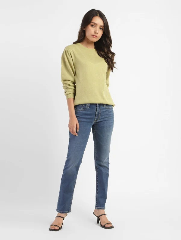 Cropped Women Sweater to Pair with High - Waisted BottomsWomen's Solid Round Neck Sweater