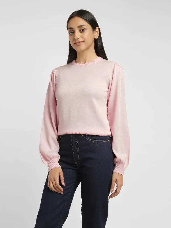 Lightweight Women Sweater for Spring and FallWomen's Solid Pink Crew Neck Sweater