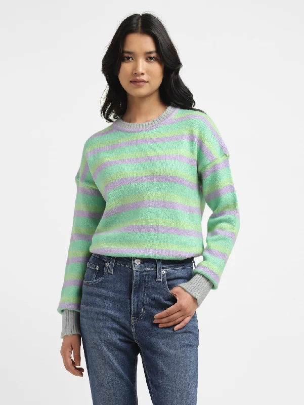 Organic Cotton Women Sweater for an Eco - Friendly ChoiceWomen's Striped Multicolor Crew Neck Sweater