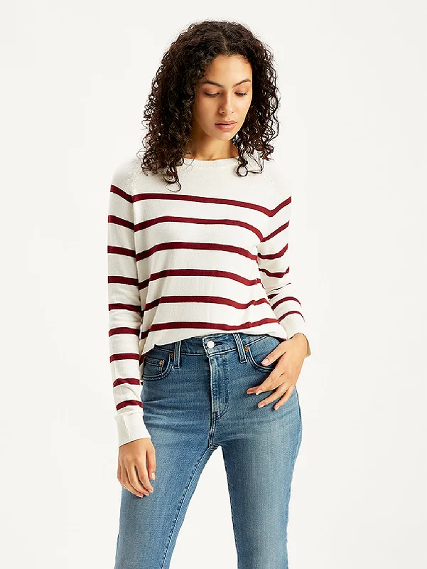 Cashmere Women Sweater with a Luxurious Soft TouchWomen's Striped White Crew Neck Sweater