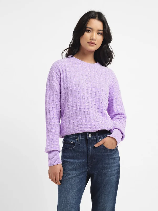 Plus - Size Women Sweater with a Flattering FitWomen's Textured Purple Crew Neck Sweater