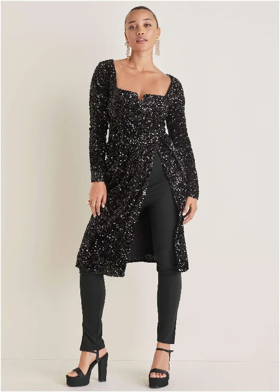 Cashmere Women Sweater with a Luxurious Soft TouchSequin Velvet Maxi Top - Black