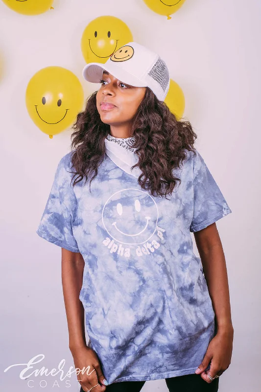 Organic Cotton Women T Shirt for Eco - Conscious WearersAlpha Delta Pi Smiley Tie Dye Bid Day Tee