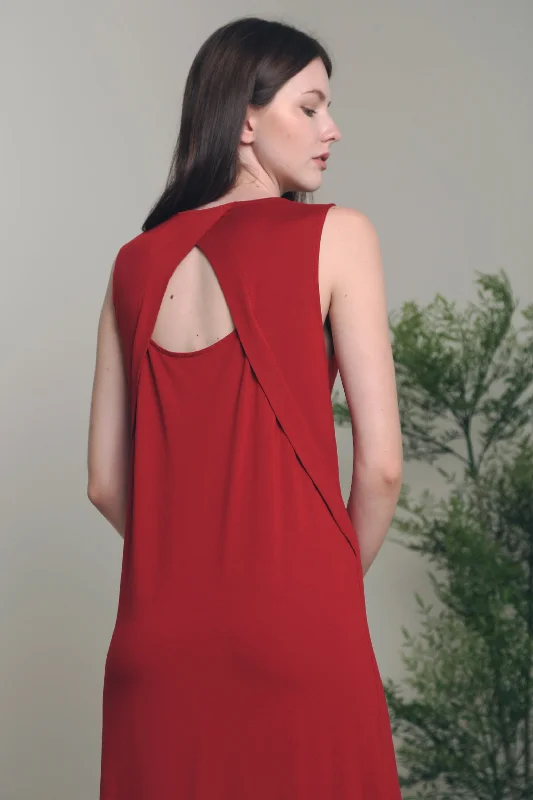 Mermaid - Style Women Dress with a Fitted Silhouette for Special OccasionsEvan Open Back Midi Dress Red