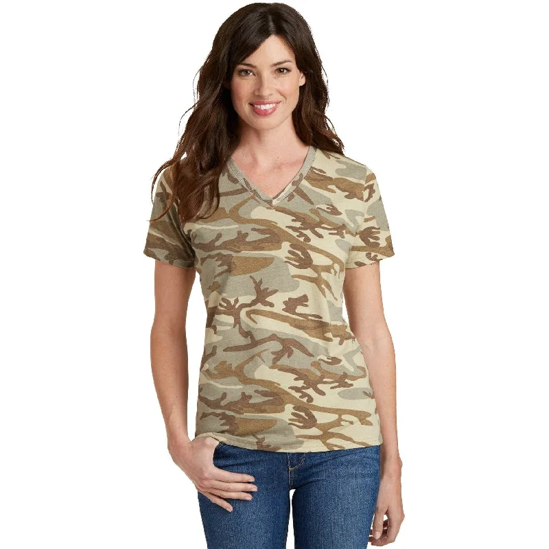 Crew Neck Women T Shirt with a Timeless DesignCLOSEOUT - Port & Company Ladies Core Cotton Camo V-Neck Tee