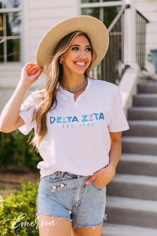 Long Sleeve Women T Shirt for Cooler WeatherDelta Zeta Recruitment Notch Tee