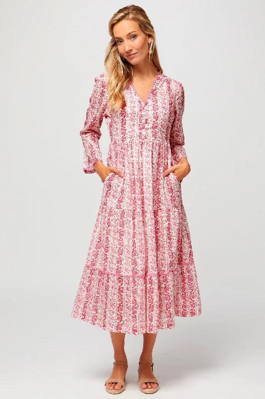 Wrap - Style Women Dress with Adjustable Fit for All Body TypesHattie Dress | Linear Botanical Pink