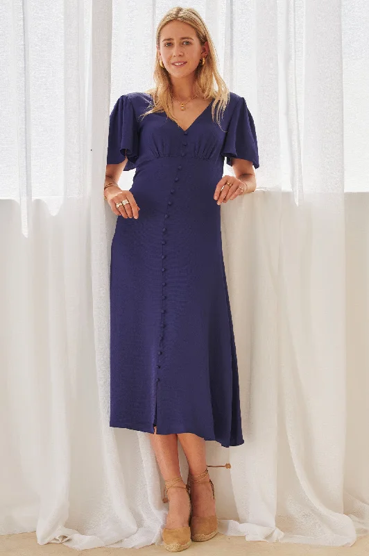 Sheath Women Dress with a Tailored Fit for a Professional LookSally Anne Satin Dress | French Navy