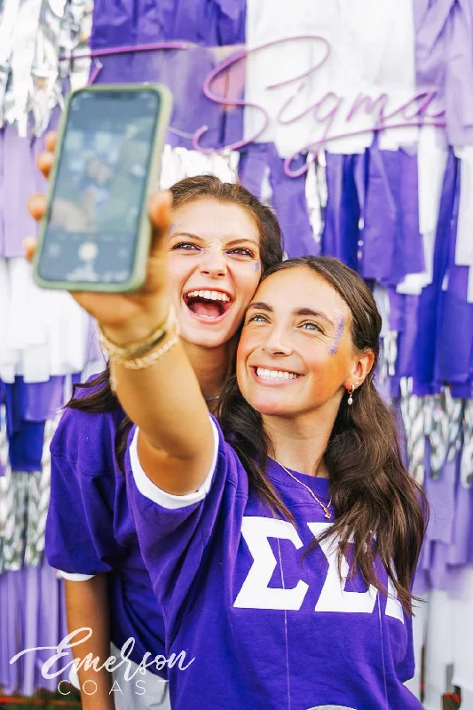 Crop Top Women T Shirt to Pair with High - Waisted BottomsSigma Sigma Sigma Purple Stitched Letter Jersey