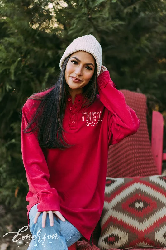 Striped Women T Shirt in a Classic PatternTheta Red Simple PR Henley