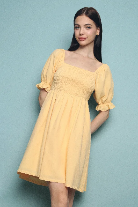 Mini Women Dress with a Short Hem for a Young and Trendy StyleTimbre Smocked Dress Yellow