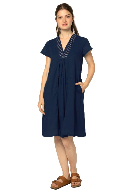 Pleated Women Dress with a Timeless and Elegant TextureV Neck Swing Dress | Navy