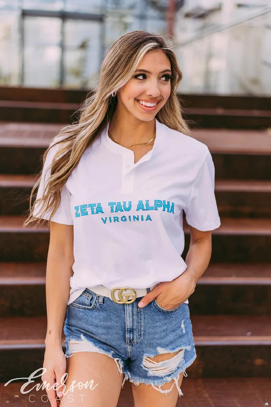 Crop Top Women T Shirt to Pair with High - Waisted BottomsZeta Tau Alpha Simple Recruitment Henley