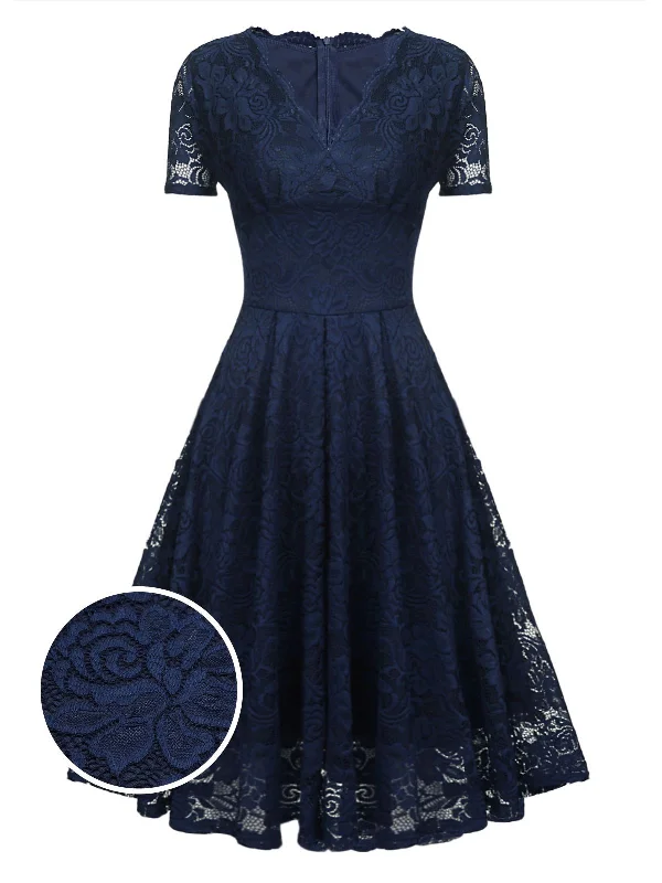 Pleated Women Dress with a Timeless and Elegant Texture1950s Floral Lace Solid Swing Dress