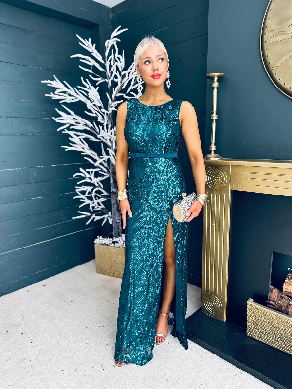 Lace - Embellished Women Dress for an Elegant and Sophisticated AppearanceAbbie Sequin Occasion Dress Green