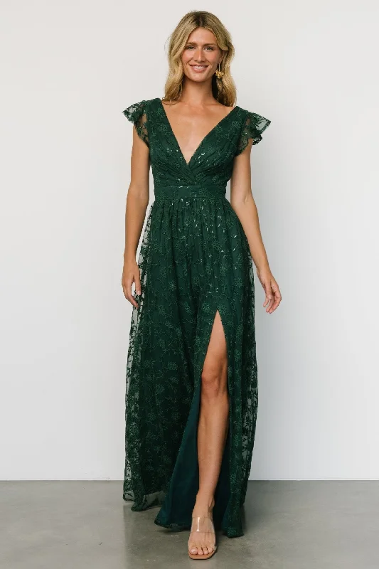 Off - the - Shoulder Women Dress for a Romantic and Feminine LookAlexa Embroidered Sequin Maxi Dress | Dark Green