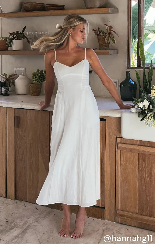 Backless Women Dress for a Sexy and Alluring Look at Evening EventsAllegra Midi Dress ~ White Linen