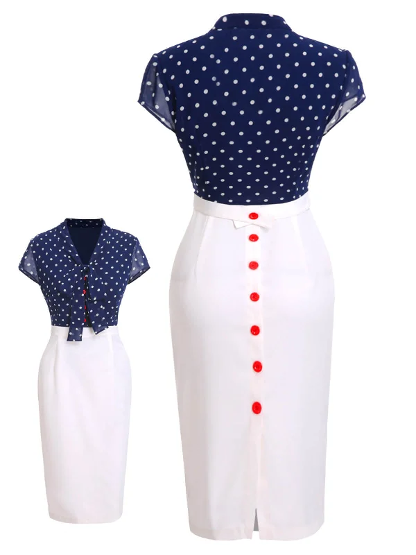 Ruffled Women Dress with Multiple Layers for a Playful and Girly StyleBlue & White 1960s Polka Dot Cap Sleeve Dress